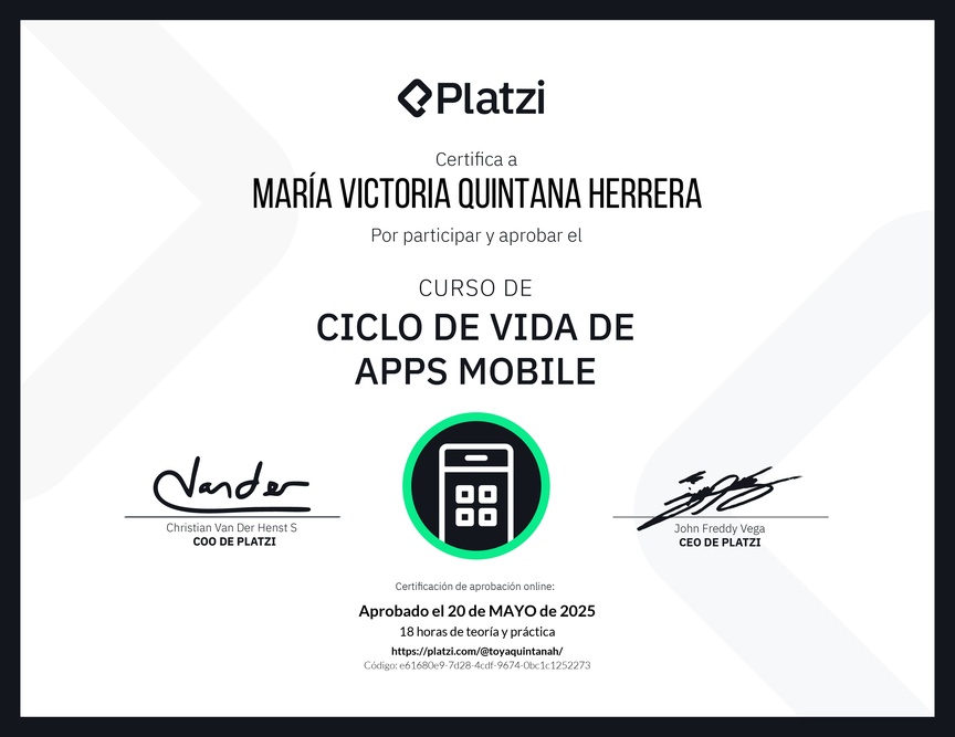 Diploma del Curso del Ciclo de Vida de Apps Mobile