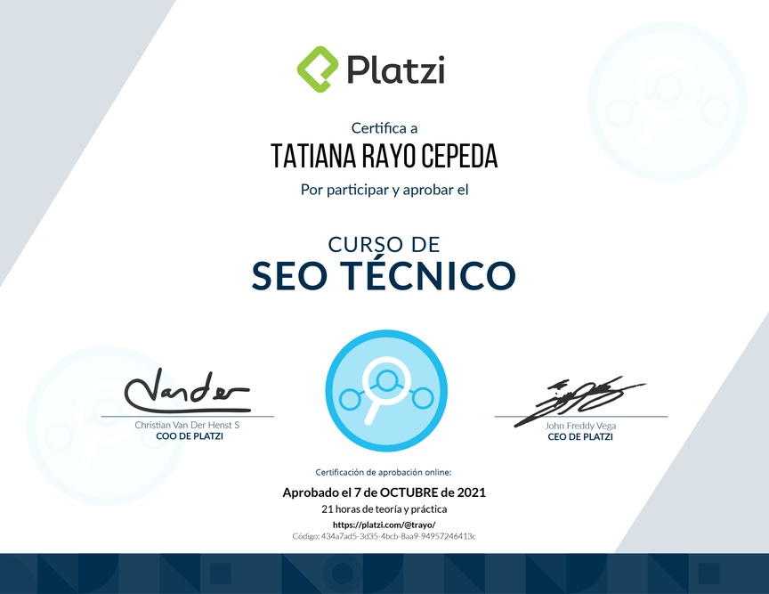 Diploma del Curso de Optimización de SEO Técnico