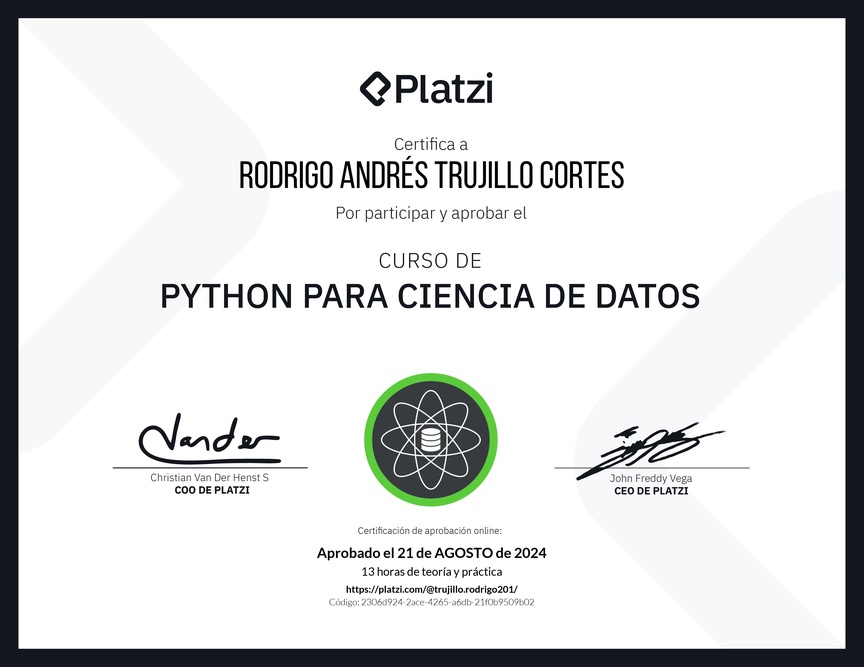 Diploma del Curso de Python para Ciencia de Datos