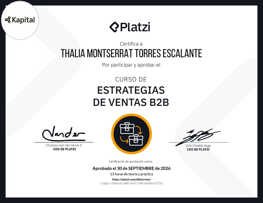 Diploma del Curso de Estrategias de Ventas B2B
