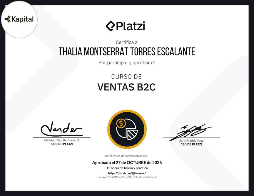 Diploma del Curso de Ventas B2C