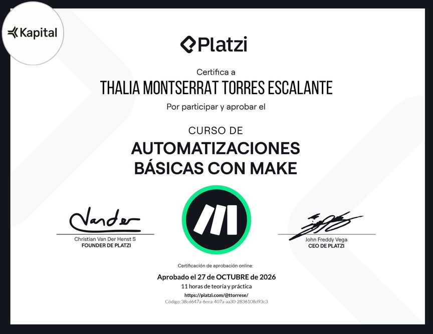 Diploma del Curso de Automatizaciones Básicas con Make