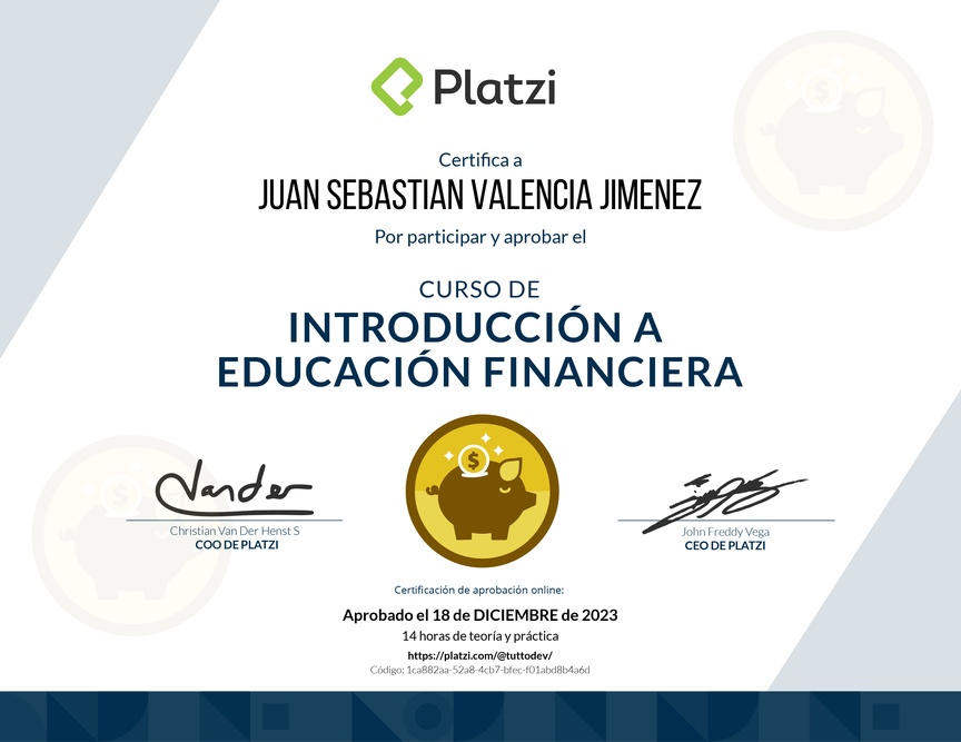 Diploma del Curso de Introducción a Educación Financiera