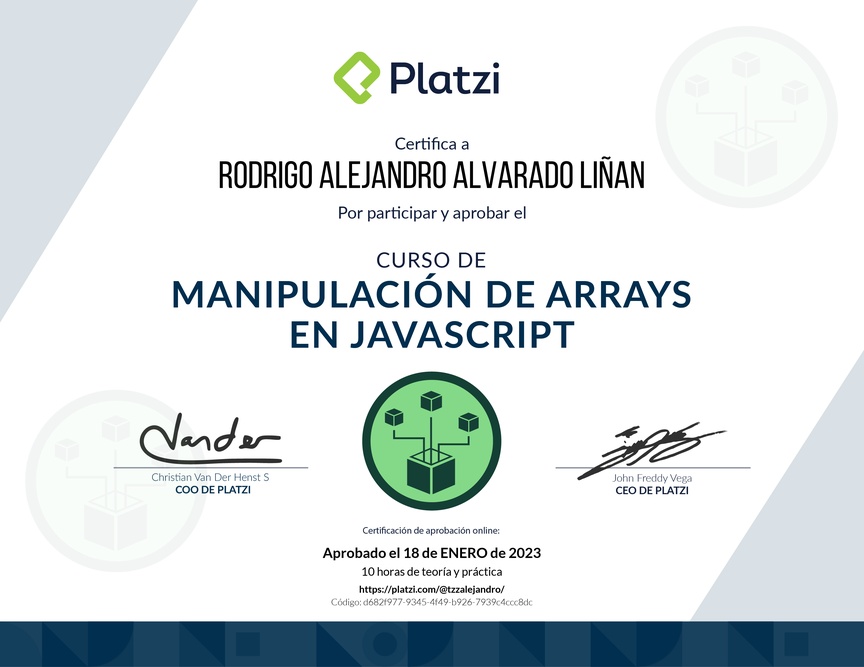 Diploma del Curso de Manipulación de Arrays en JavaScript