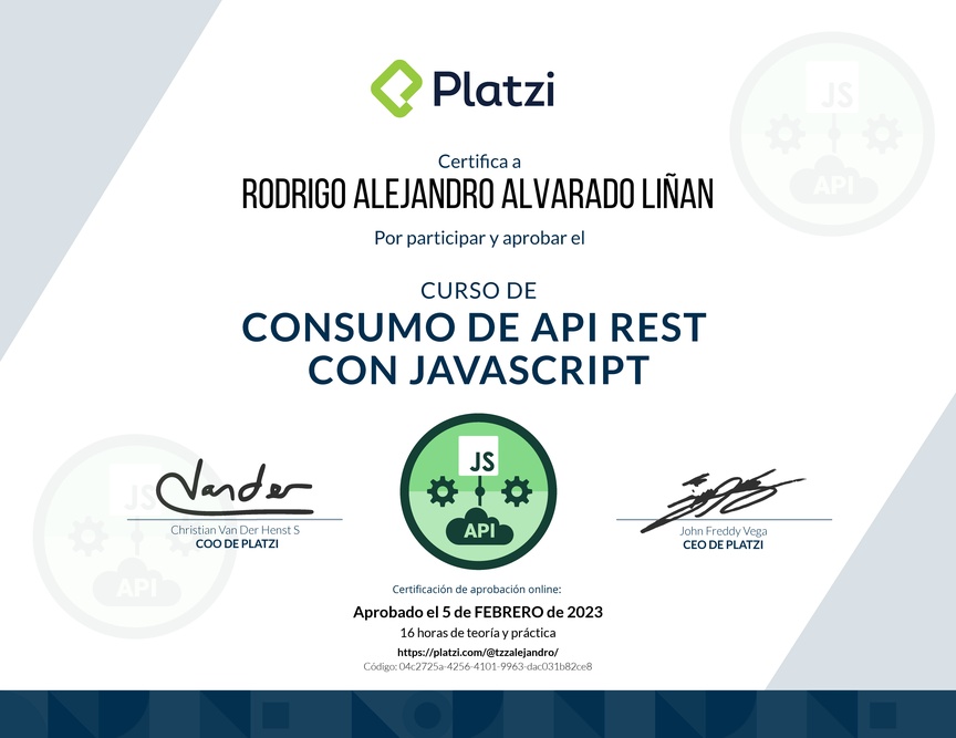 Diploma del Curso de API REST con Javascript: Fundamentos