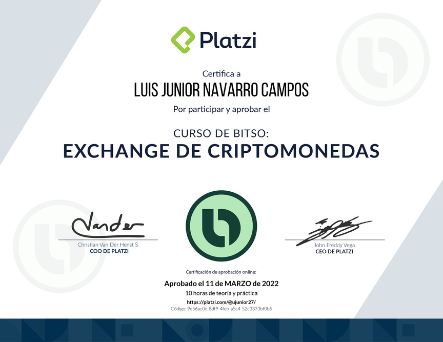 Diploma del Curso de Bitso: Exchange de Criptomonedas