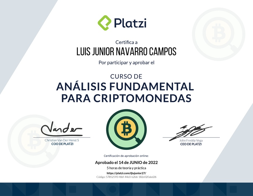 Diploma del Curso de Análisis Fundamental para Criptomonedas