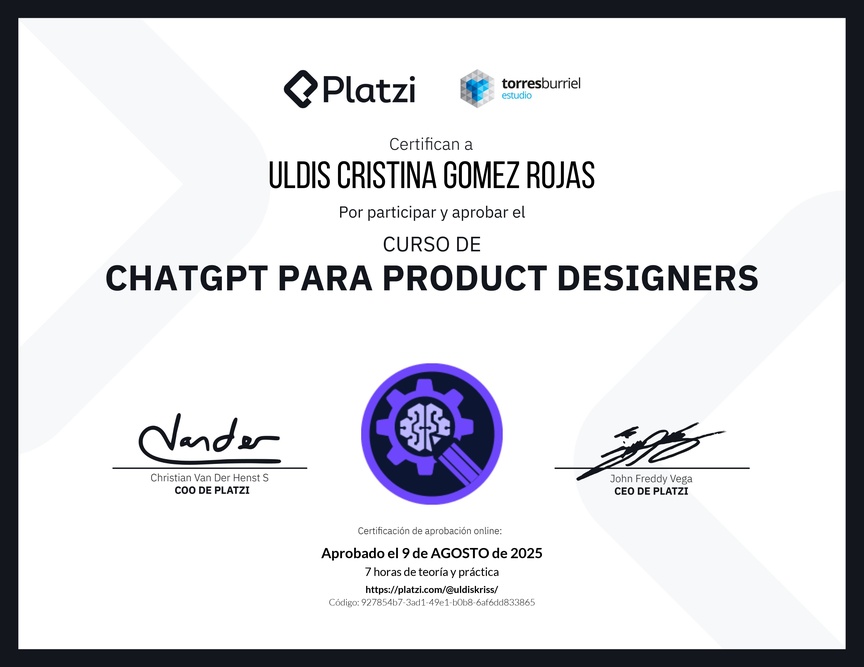 Diploma del Curso de ChatGPT para Product Designers: Diseño asistido por AI