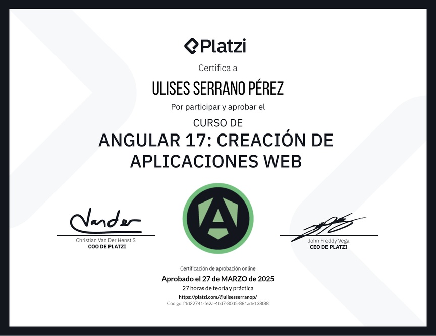 Diploma del Curso de Angular: Creación de Aplicaciones Web