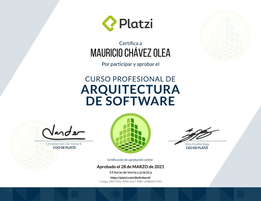 Diploma del Curso Profesional de Arquitectura de Software