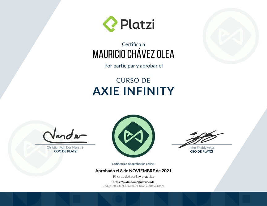 Diploma del Curso de Introducción a Axie Infinity 2021