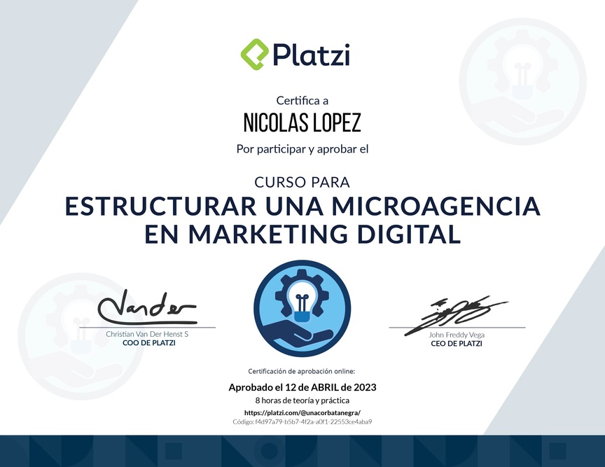 Diploma del Curso para Estructurar una Microagencia de Marketing Digital