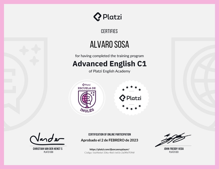 Diploma de la Ruta de Aprendizaje de Inglés Avanzado C1