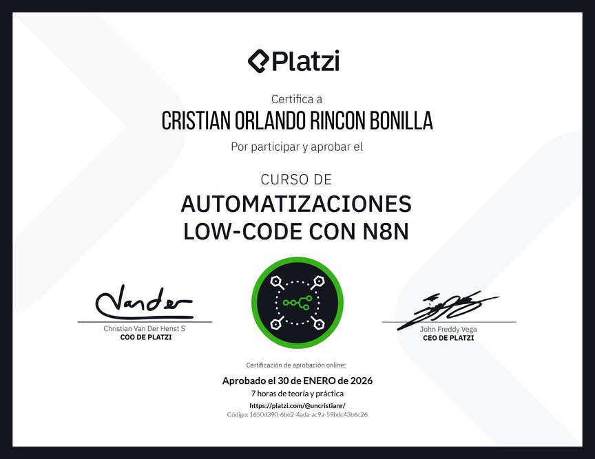 Diploma del Curso de Automatizaciones con n8n
