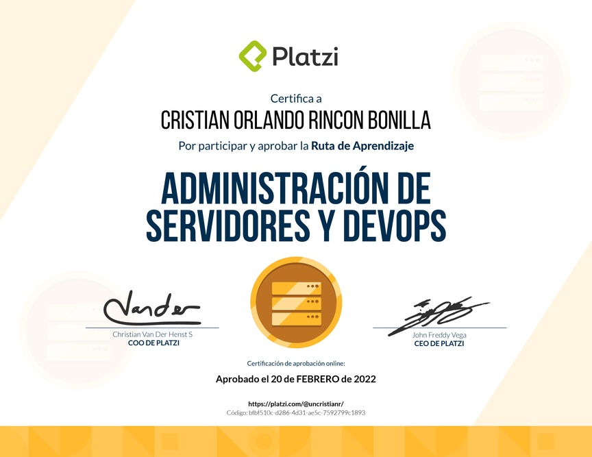 Diploma de la Ruta de Aprendizaje de Administración de Servidores y DevOps