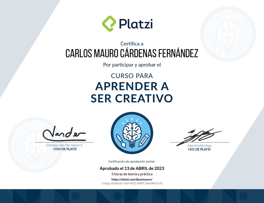 Diploma del Curso para despertar tu Creatividad