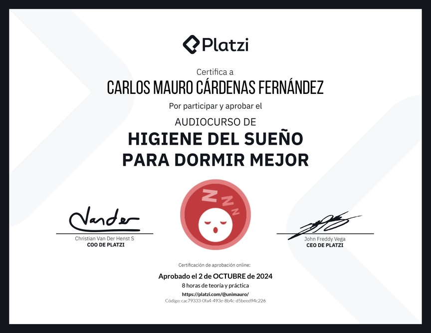 Diploma de Audiocurso de Higiene del Sueño para Dormir Mejor