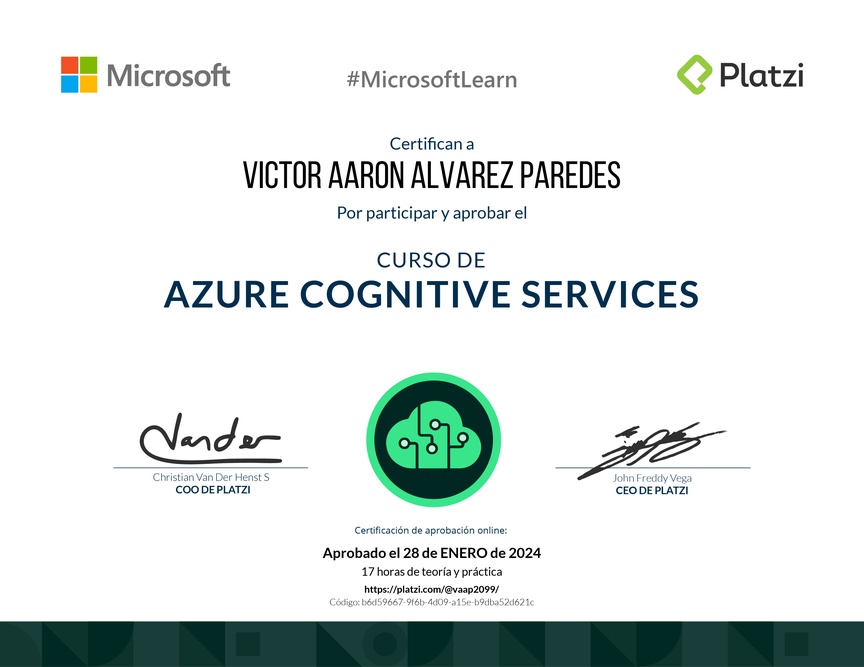 Diploma del Curso de Azure Cognitive Services