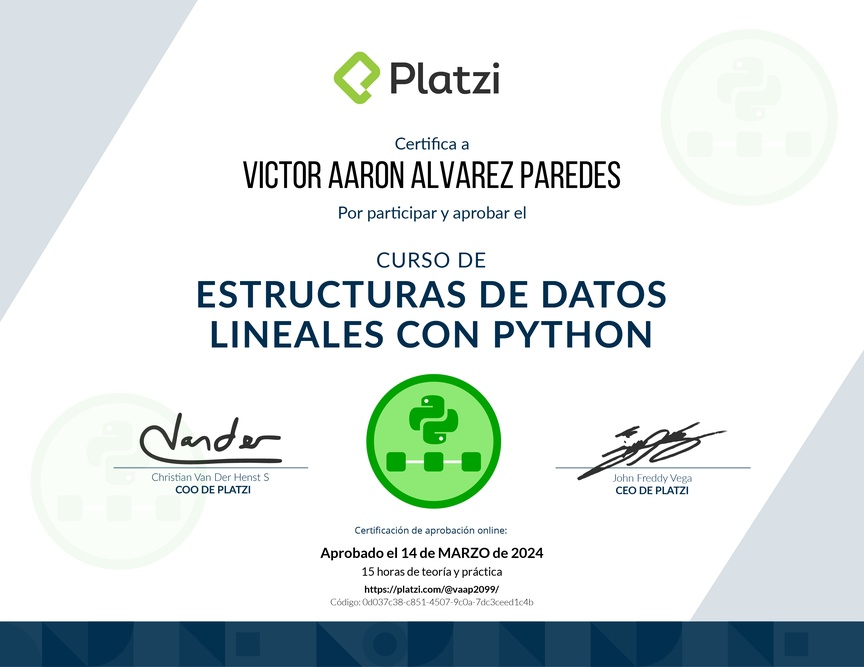 Diploma del Curso de Estructuras de Datos Lineales con Python