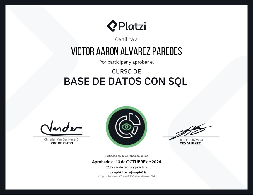 Diploma del Curso de Bases de Datos con SQL - Deprecado