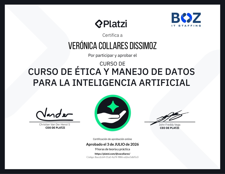 Diploma del Curso de Ética y Manejo de Datos para Inteligencia Artificial