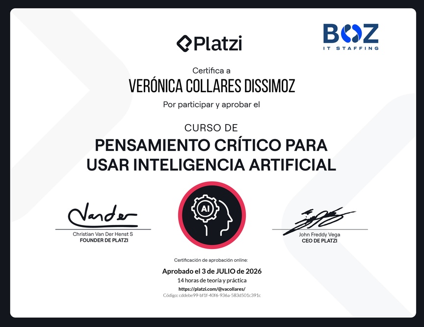 Diploma del Curso de Pensamiento Crítico para usar Inteligencia Artificial