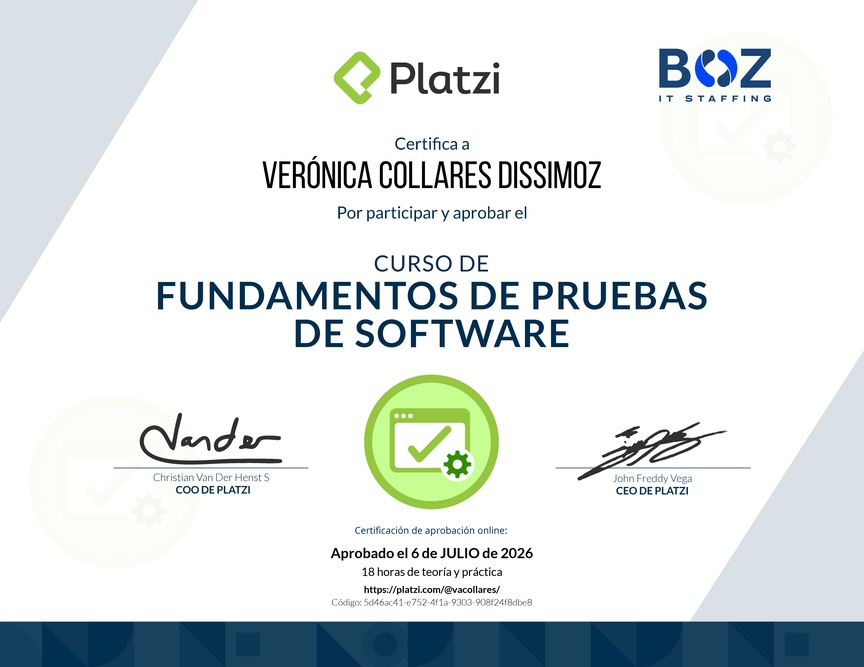 Diploma del Curso de Fundamentos de Pruebas de Software