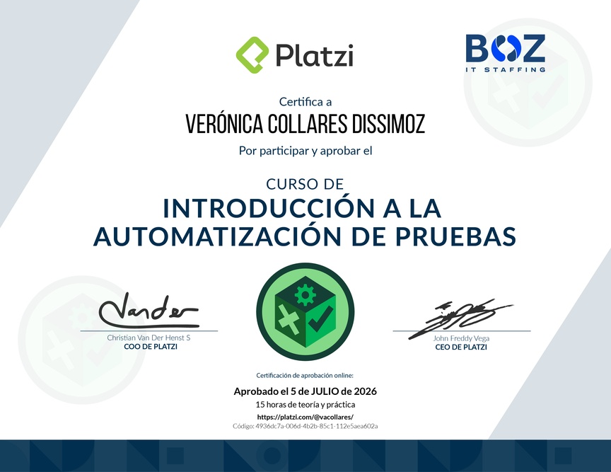 Diploma del Curso de Introducción a la Automatización de Pruebas