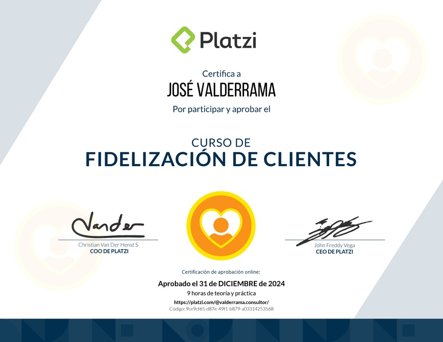 Diploma del Curso de Fidelización de Clientes
