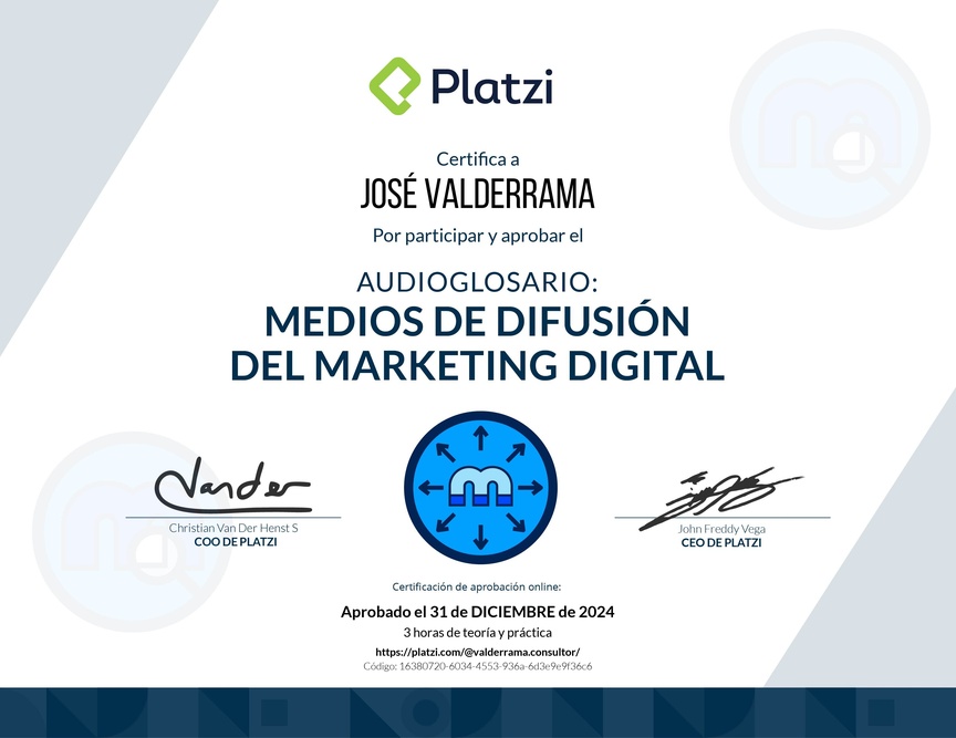 Diploma de Audioglosario: Canales de Difusión de Marketing Digital