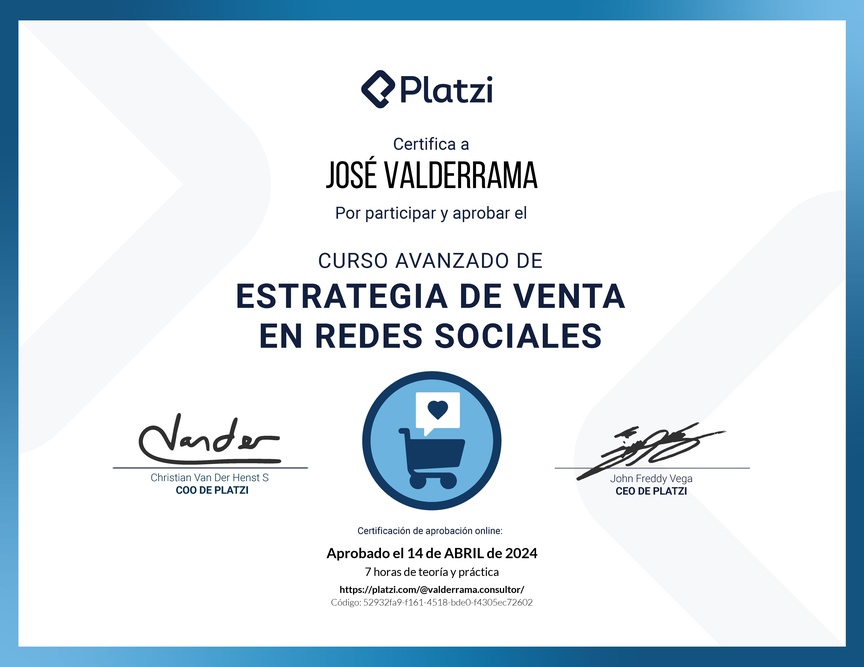 Diploma del Curso Avanzado de Estrategias de Venta en Redes Sociales