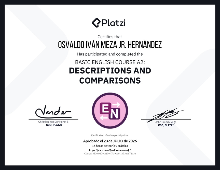 Diploma del Curso de Inglés Básico A2: Descripciones y Comparaciones
