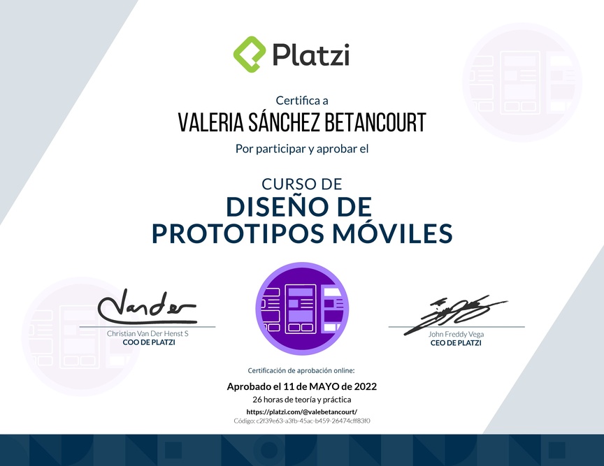 Diploma del Curso de Diseño de Prototipos Móviles