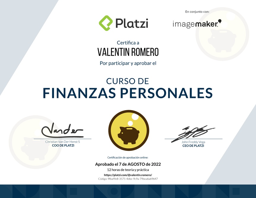 Diploma del Curso de Educación Financiera y Finanzas Personales