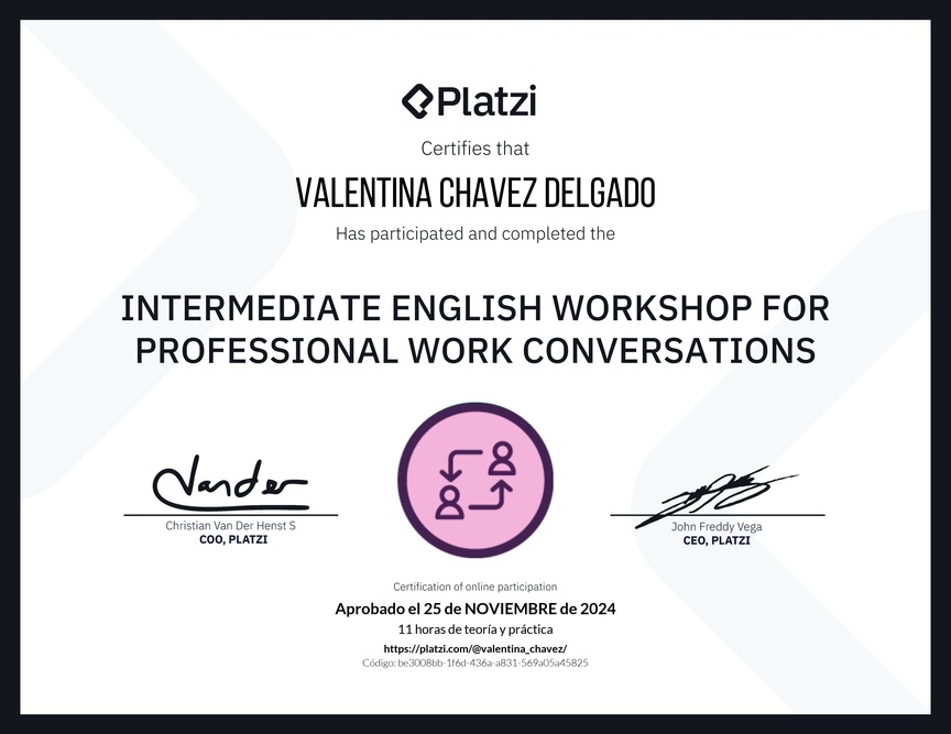 Diploma del Curso de Inglés Práctico para Conversaciones de Trabajo