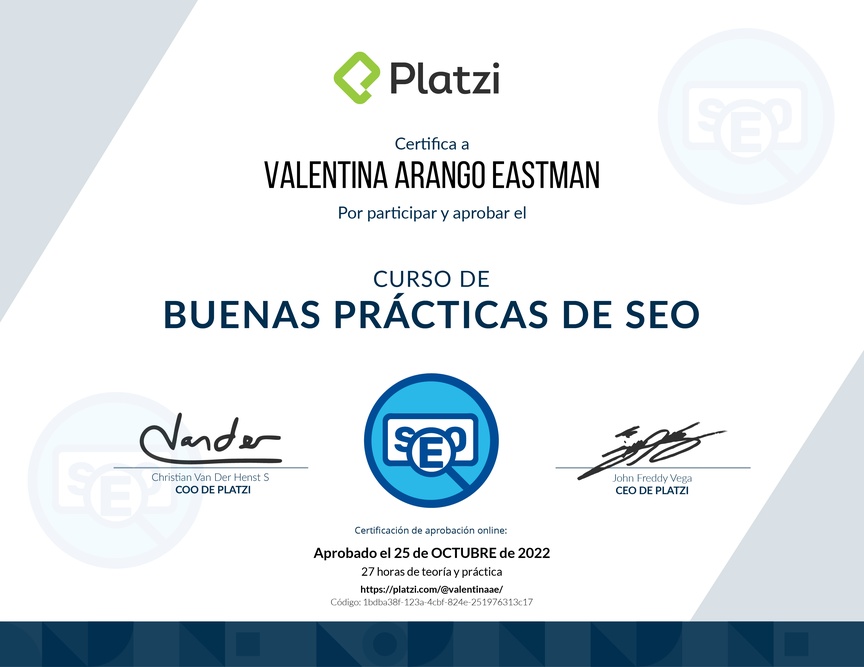 Diploma del Curso de Prácticas Efectivas para SEO