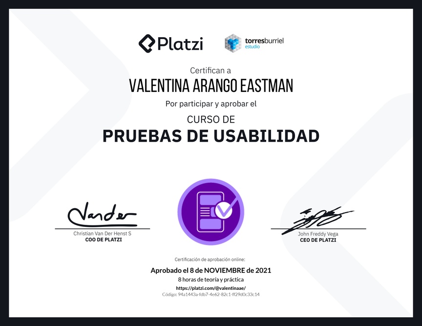 Diploma del Curso de Pruebas de Usabilidad