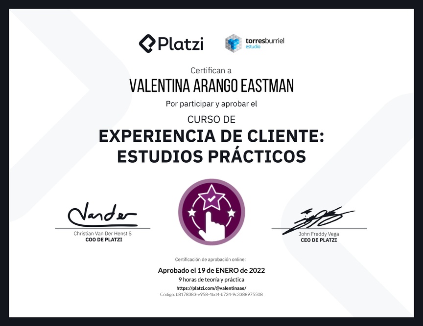 Diploma del Curso de Experiencia de Cliente: Estudios Prácticos