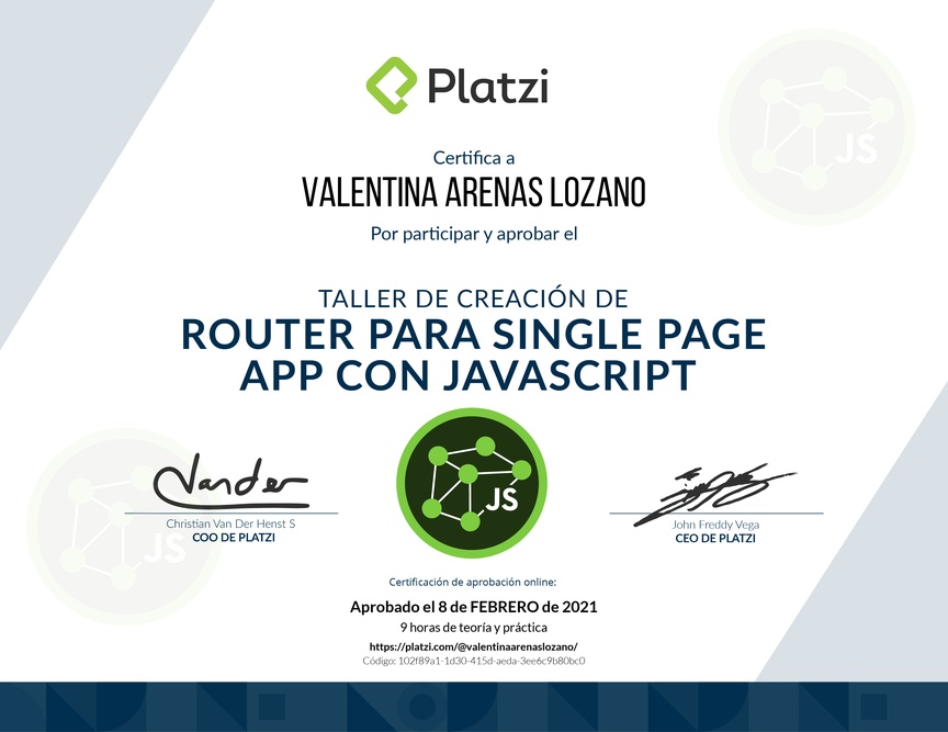 Diploma de Taller de Creación de Router para Single Page App con JavaScript