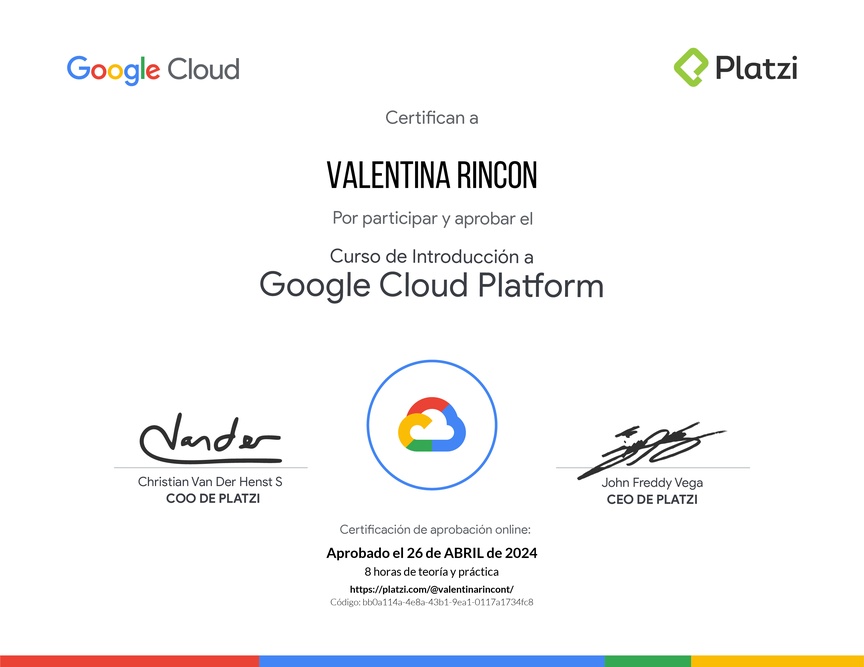 Diploma del Curso de Introducción a Google Cloud Platform