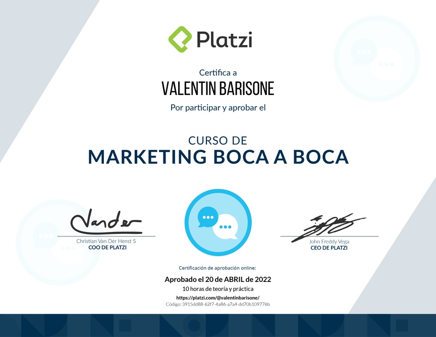 Diploma del Curso de Marketing de Boca a Boca