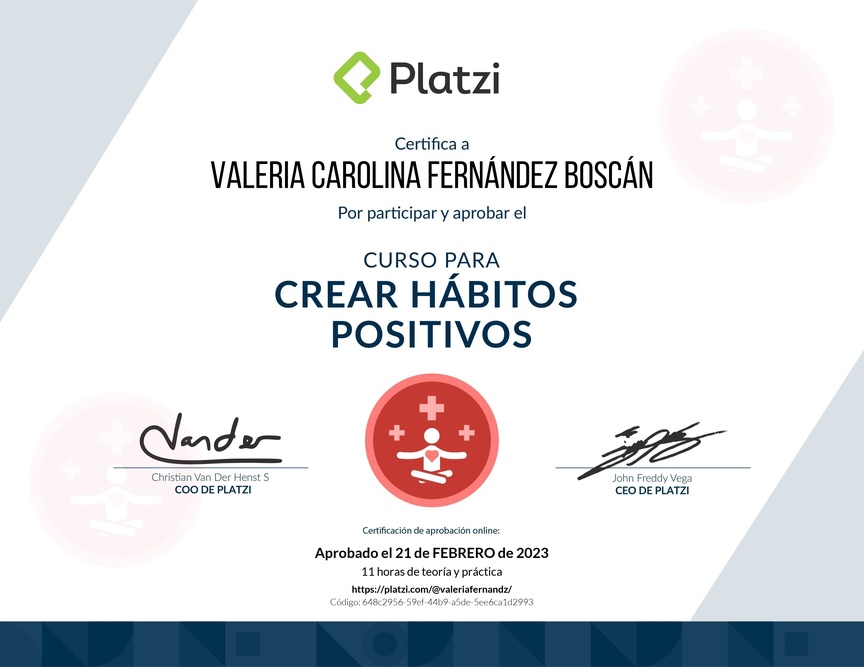 Diploma del Curso para Crear Hábitos Positivos