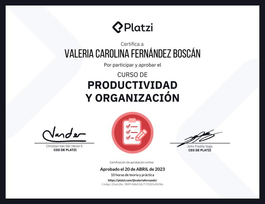 Diploma del Curso de Productividad y Organización
