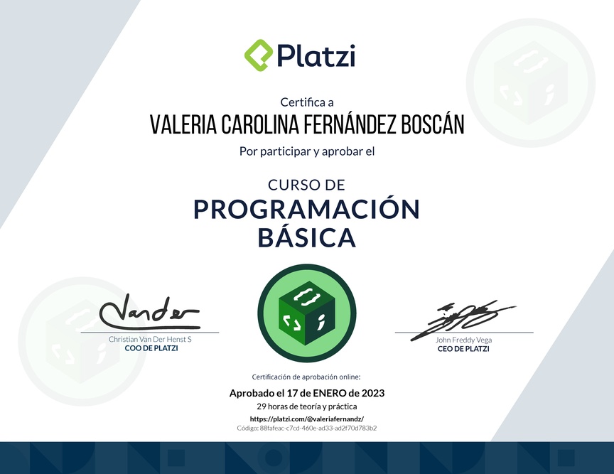 Diploma del Curso Gratis de Programación Básica 2022