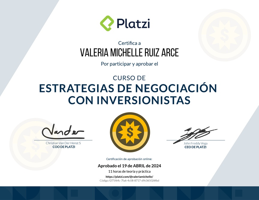 Diploma del Curso de Estrategias de Negociación con Inversionistas