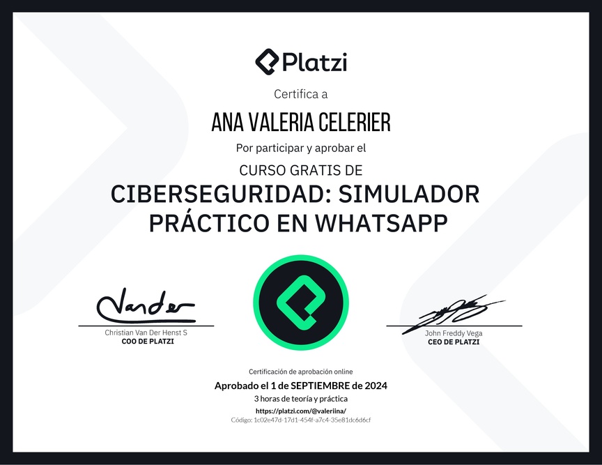 Diploma del Curso Gratis de Ciberseguridad: Simulador Práctico en WhatsApp