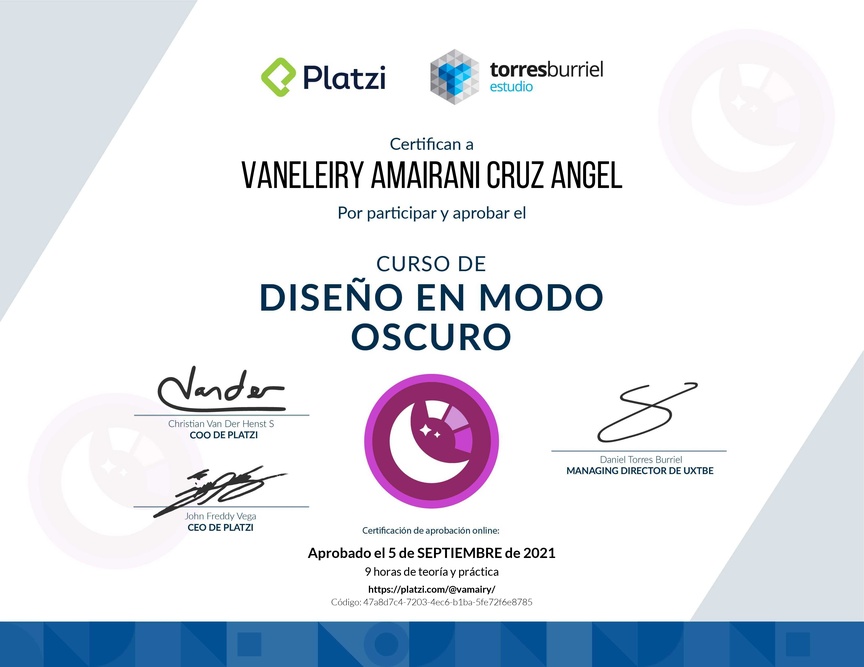 Diploma del Curso de Diseño en Modo Oscuro