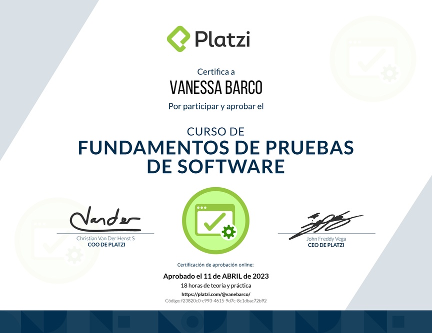 Diploma del Curso de Fundamentos de Pruebas de Software