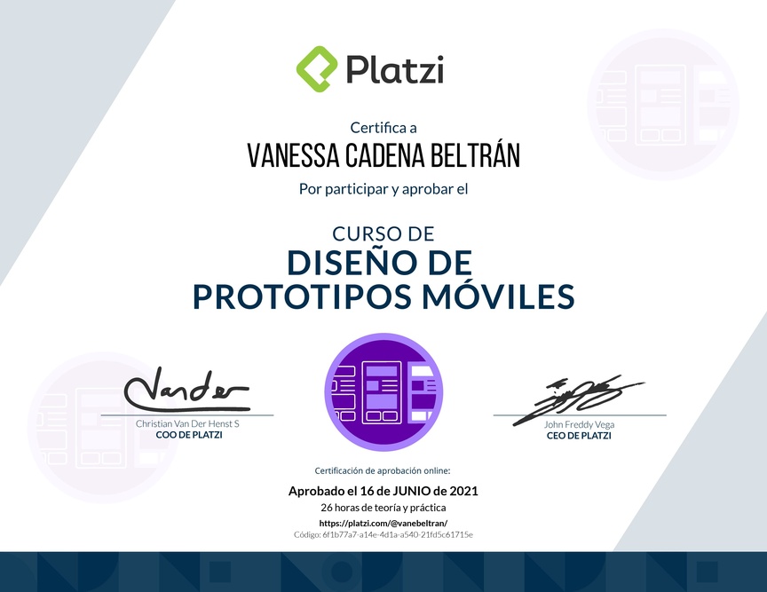 Diploma del Curso de Diseño de Prototipos Móviles