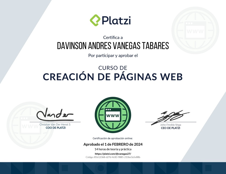 Diploma del Curso de Creación de Páginas Web con Wordpress y No-code